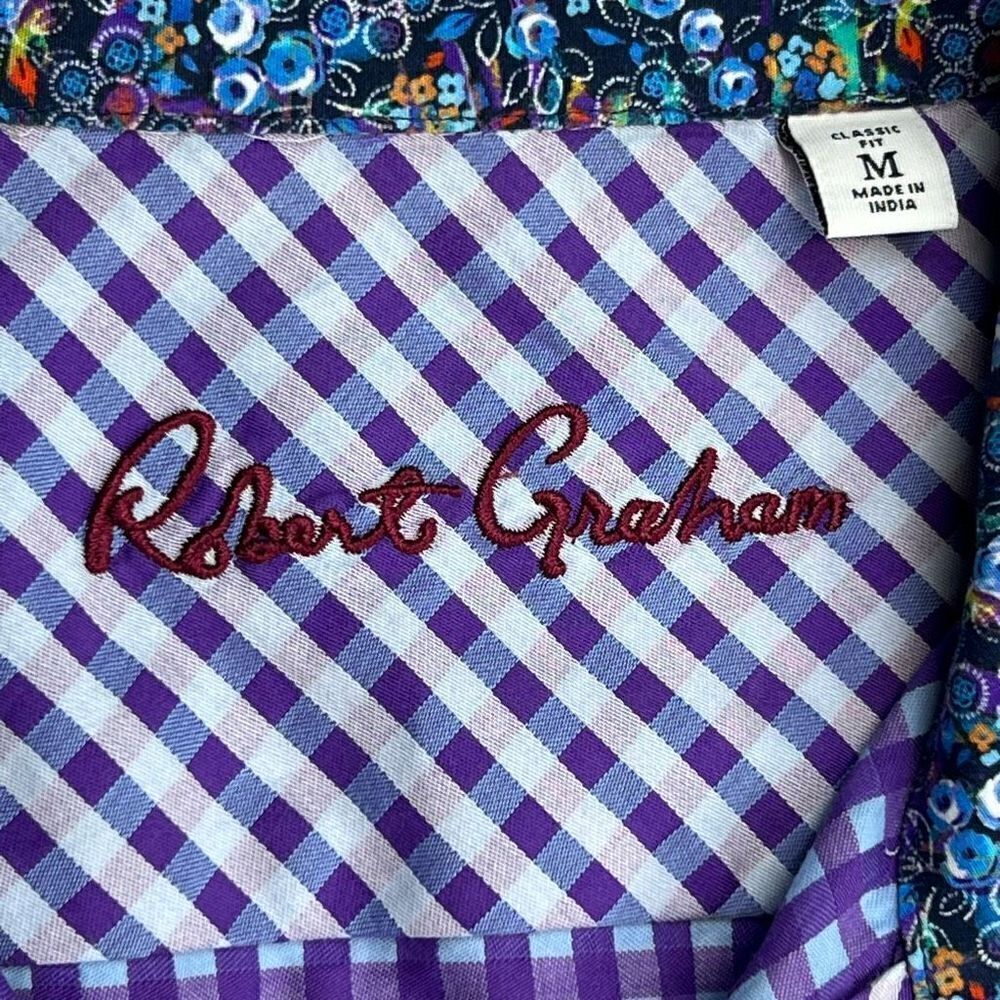 Robert Graham Men's Plaid Check Classic Fit Button-Up Shirt Purple White Medium - Picture 9 of 10